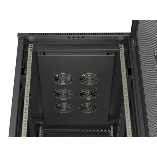 Szafa instalacyjna rack stojąca 19 cali 27U 600x1000 drzwi perforowane (Flat pack) czarna