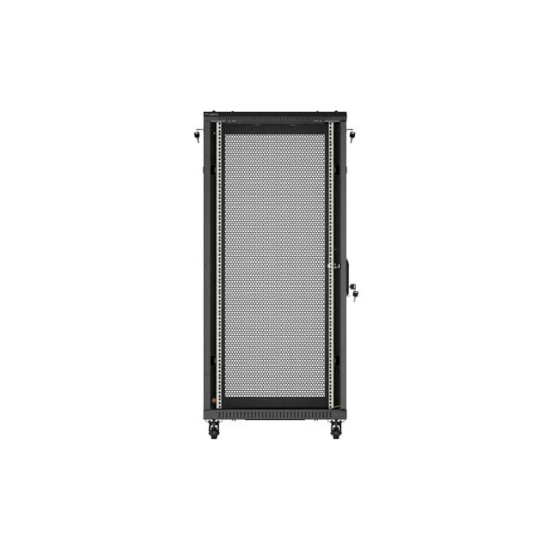 Szafa instalacyjna rack stojąca 19 cali 27U 600x1000 drzwi perforowane (Flat pack) czarna
