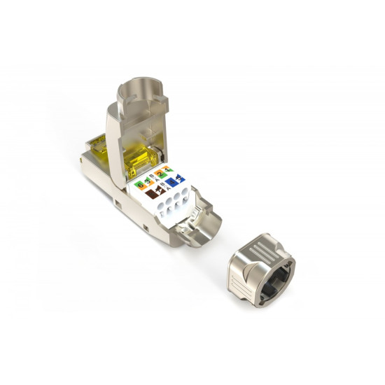 Wtyk modularny RJ45 kat.6A, PoE++, 10GbE, STP, ekranowany, beznarzędziowy, zakręcany, metalowy, AWG 22-27, linka/drut