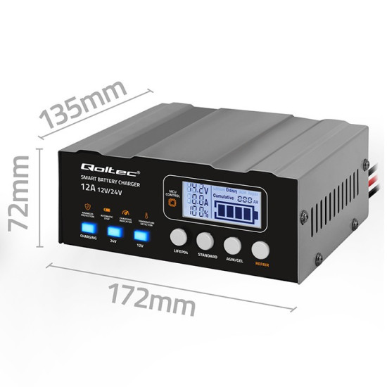 Inteligentna mikroprocesorowa ładowarka 12V | 12.6V | 24V |Prostownik z funkcją naprawy do akumulatora AGM GEL LiFePO4 | LCD 