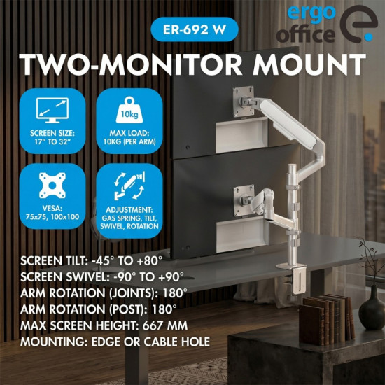 Uchwyt na 2 monitory 17-32 cali ER-692 W