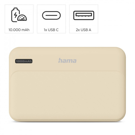 Power pack 10000 mAh 2xUSB-A piaskowy 