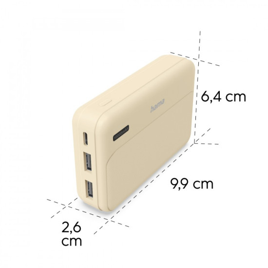 Power pack 10000 mAh 2xUSB-A piaskowy 
