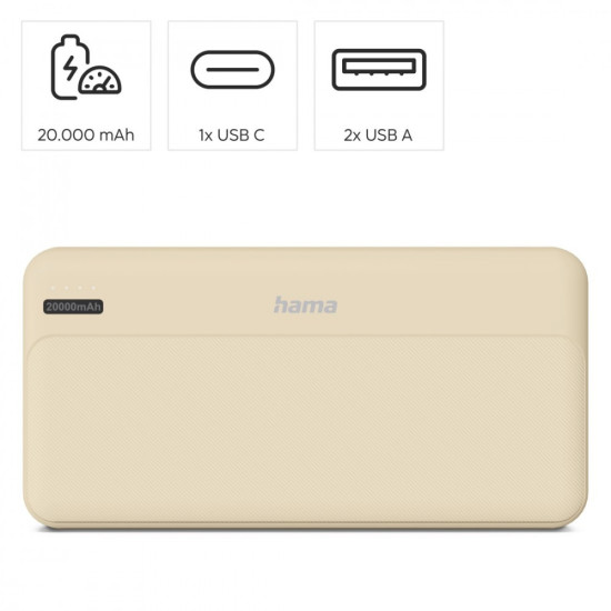 Power pack 20000 mAh 2xUSB-A piaskowy 
