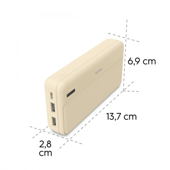 Power pack 20000 mAh 2xUSB-A piaskowy 