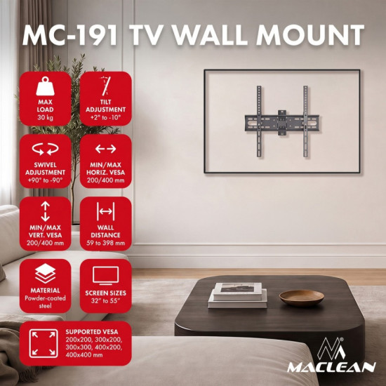 Uchwyt do TV czarny max 30 kg MC-191 
