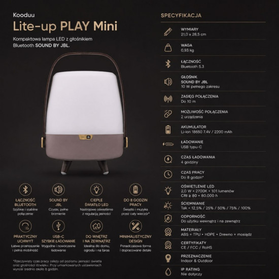 Lampa przenośna z głośnikiem Lite-Up Play Mini zielona