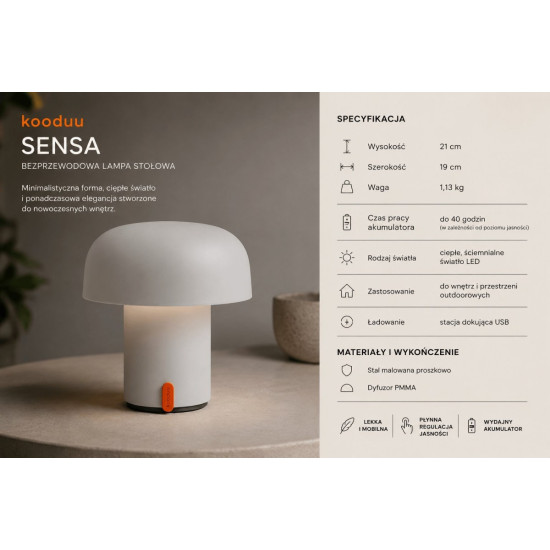 Lampa przenośna akumulatorowa SENSA szara