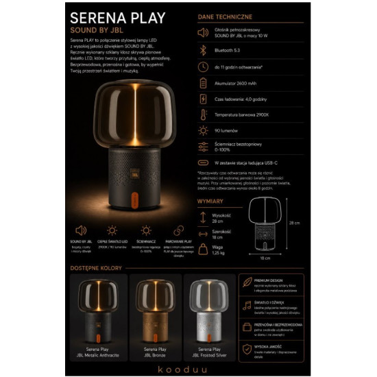 Lampa przenośna z głośnikiem  Serena Play brązowa