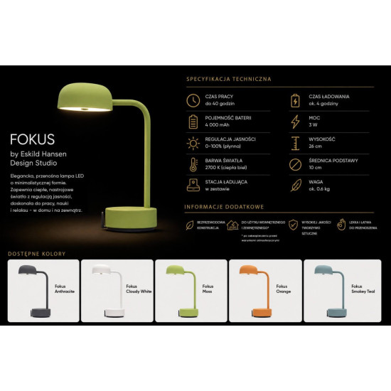 Lampa przenośna akumulatorowa FOKUS turkusowa