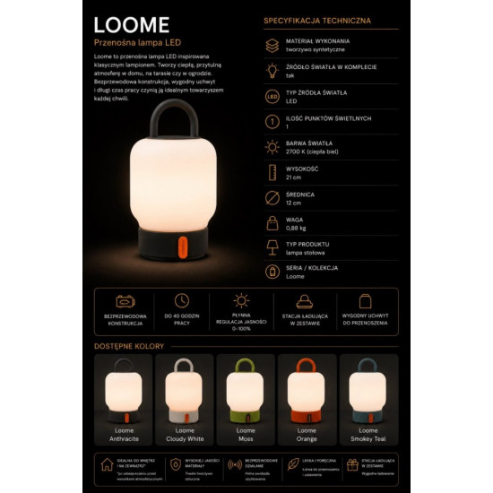 Lampa przenośna akumulatorowa LOOME szara