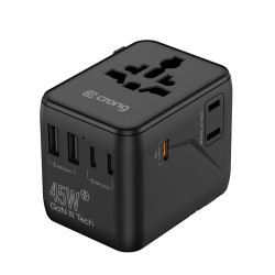 World Travel Adapter GaN 45W UK/EU/US/AU czarny