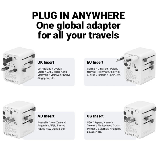 World Travel Adapter GaN 45W UK/EU/US/AU biały