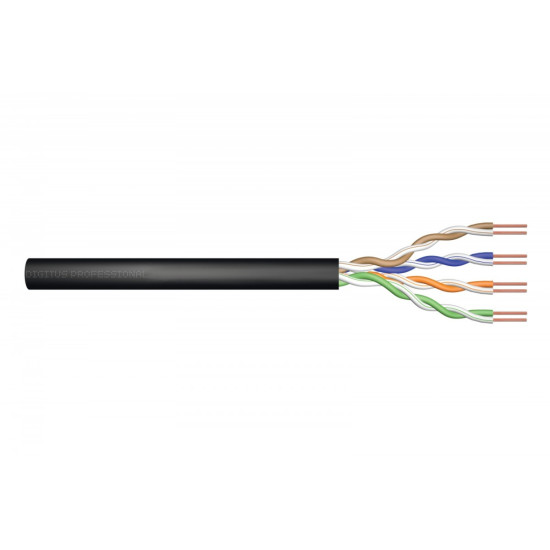 Kabel instalacyjny zewnętrzny żelowany kat.5e, U/UTP, AWG 24/1, PE, 100m, czarny 