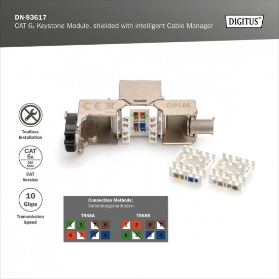 Moduł Keystone RJ45 (8P8C) kat. 6A STP, LSA, beznarzędziowy
