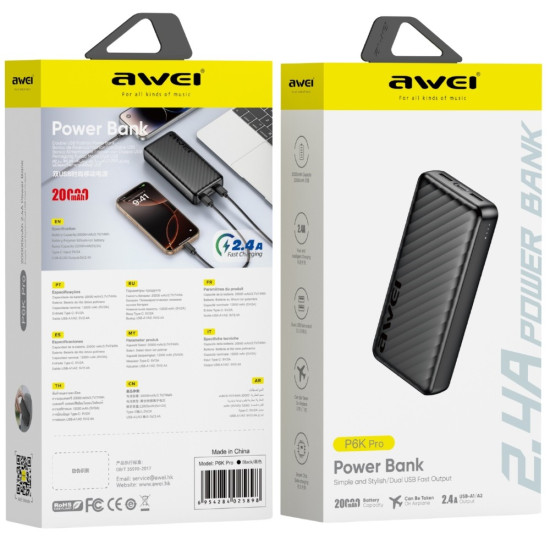 Powerbank 20000mAh P6K Pro 2xUSB-A/USB-C 