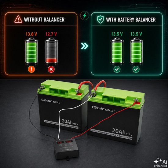 Balanser napięcia 24V do akumulatorów 2x12V | 5A | AGM GEL LiFePO4 | LED 