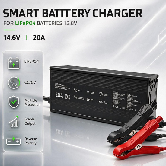 Ładowarka do akumulatora LiFePO4 12V | 20A | PF 0.9 | LED 