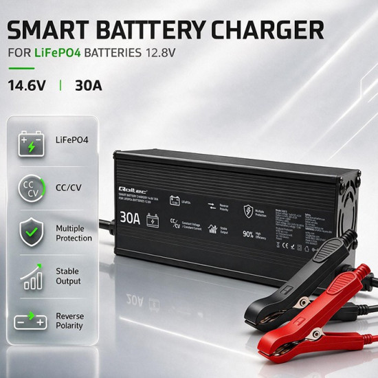 Ładowarka do akumulatora LiFePO4 12V | 30A | PF 0.9 | LED 