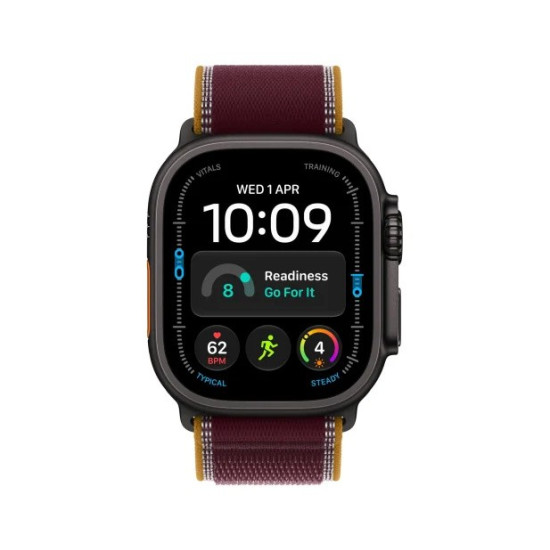 Smartwatch Watch Ultra 4 GPS + Cellular, koperta 49mm z tytanu w kolorze czarnym, opaska Trail w kolorze burgunda - rozmiar S/M