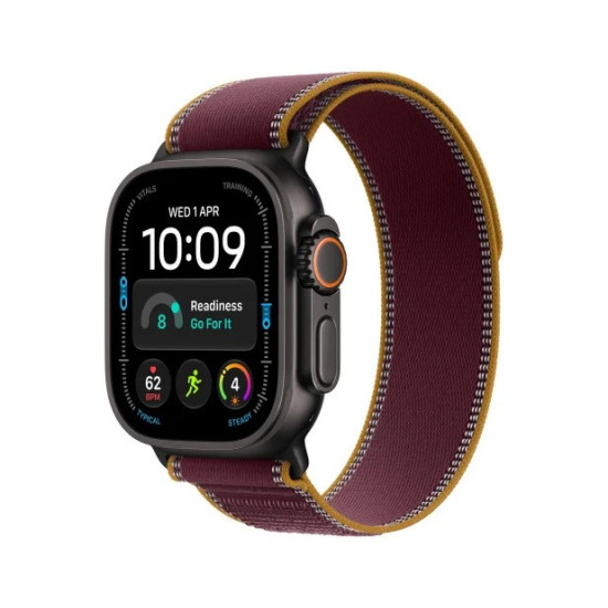 Smartwatch Watch Ultra 4 GPS + Cellular, koperta 49mm z tytanu w kolorze czarnym, opaska Trail w kolorze burgunda - rozmiar S/M
