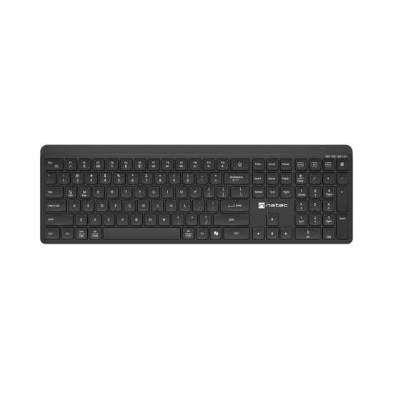 Klawiatura Tang US bezprzewodowa BT + 2.4GHz cicha Slim czarna 