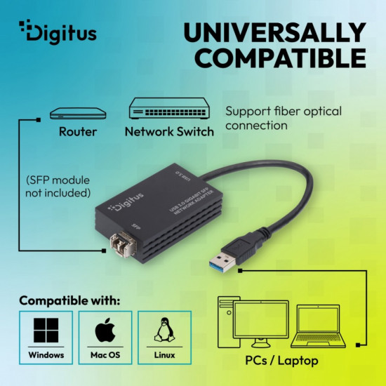 Karta sieciowa USB 3.0 typ A na Gigabit SFP, adapter światłowodowy 1000 Mb/s, moduł SFP sprzedawany osobno