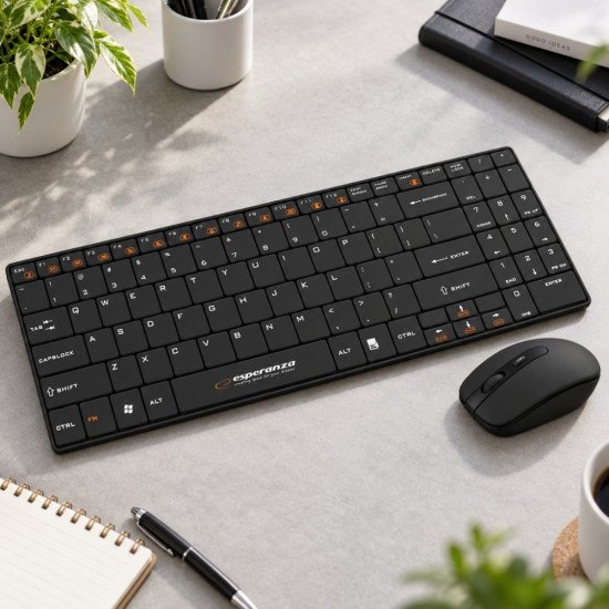 ZESTAW BEZPRZEWODOWY KLAWIATURA SLIM + MYSZ 2,4 GHz EK122K LIBERTY CZARNY 