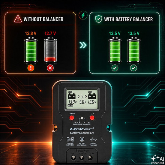 Balanser napięcia 24V do akumulatorów 2x12V | 5A | AGM GEL LiFePO4 