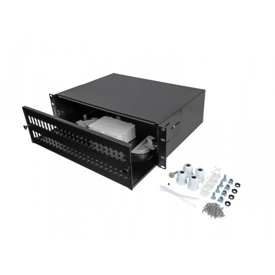 Przełącznica światłowodowa 48XSC Duplex / 48XLC Quad Rack 19 cali 3U czarna + akcesoria 