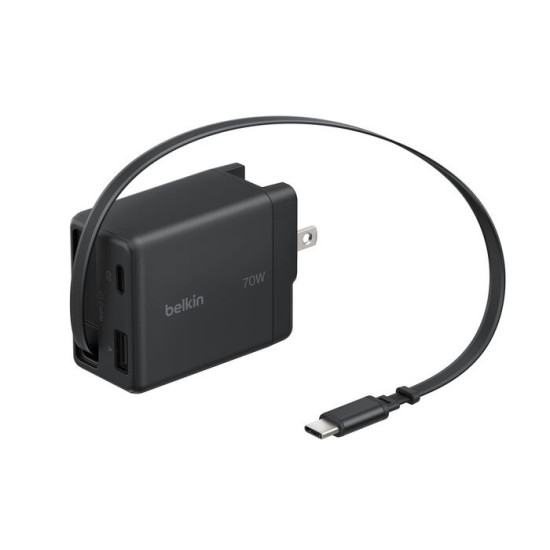 Ładowarka 70W zwijany kabel USB-C , USB-C, USB-A 