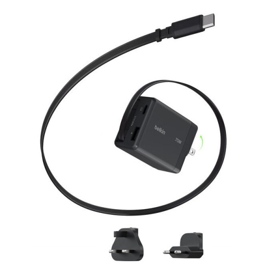 Ładowarka 70W zwijany kabel USB-C , USB-C, USB-A 