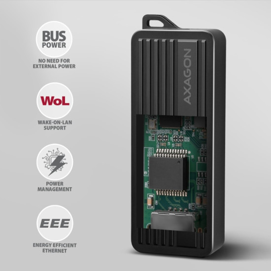 ADE-10GR Karta sieciowa USB-C 10Gbps, port RJ-45 10GbE (10/5/2.5/1G), chipset Realtek RTL8159, Wake-on-LAN, aluminiowa, odłączany kabel 19 cm, czarna
