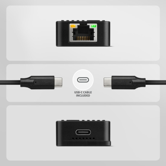 ADE-10GR Karta sieciowa USB-C 10Gbps, port RJ-45 10GbE (10/5/2.5/1G), chipset Realtek RTL8159, Wake-on-LAN, aluminiowa, odłączany kabel 19 cm, czarna