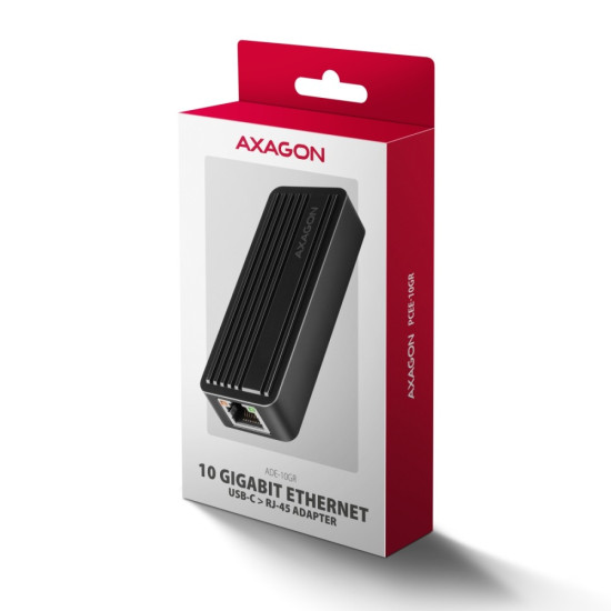 ADE-10GR Karta sieciowa USB-C 10Gbps, port RJ-45 10GbE (10/5/2.5/1G), chipset Realtek RTL8159, Wake-on-LAN, aluminiowa, odłączany kabel 19 cm, czarna