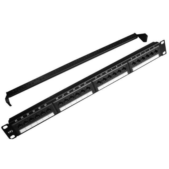 Patch Panel 24 Porty 1U 19' Kat.6 z funkcją organizacji kabli   czarny 