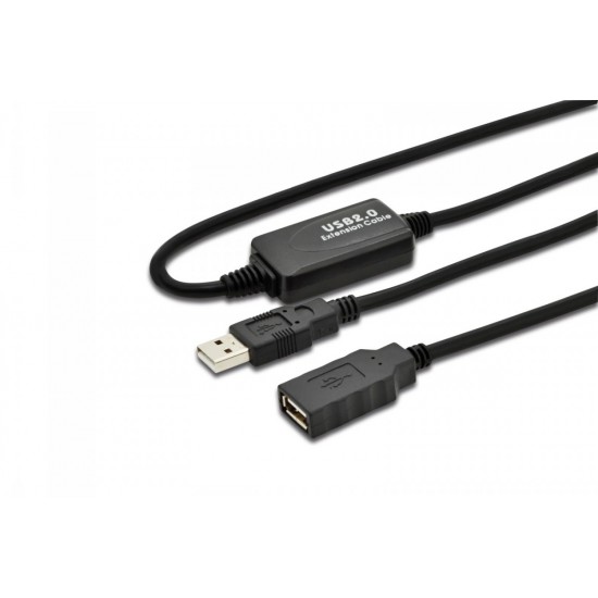 Kabel przedłużający USB 2.0 HighSpeed Typ USB A/USB A M/Ż aktywny, czarny 10m