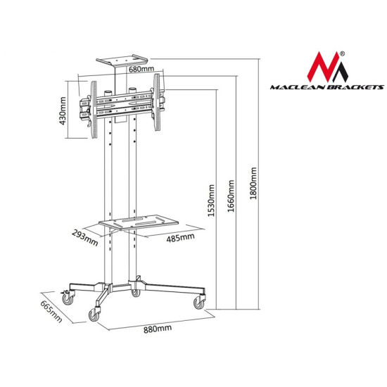 Profesjonalny stand wózek do telewizora na kółkach Maclean MC-661 max 55kg max 600x400