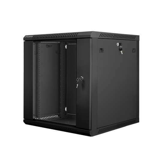 Szafa instalacyjna wisząca 19' 12U 600X600mm czarna (drzwi      szklane)