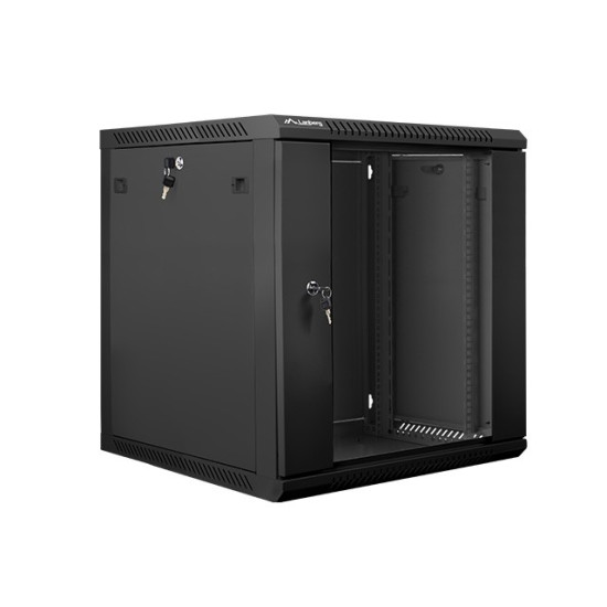 Szafa instalacyjna wisząca 19' 12U 600X600mm czarna (drzwi      szklane)