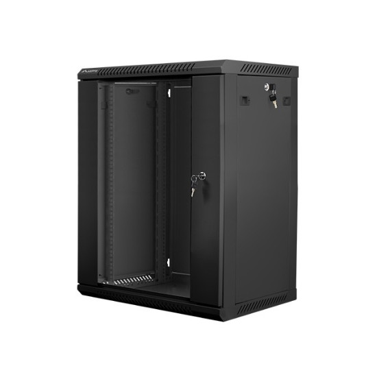 Szafa instalacyjna wisząca 19' 15U 600X450mm czarna (drzwi      szklane)