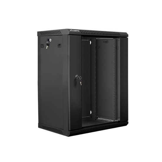 Szafa instalacyjna wisząca 19' 15U 600X450mm czarna (drzwi      szklane)