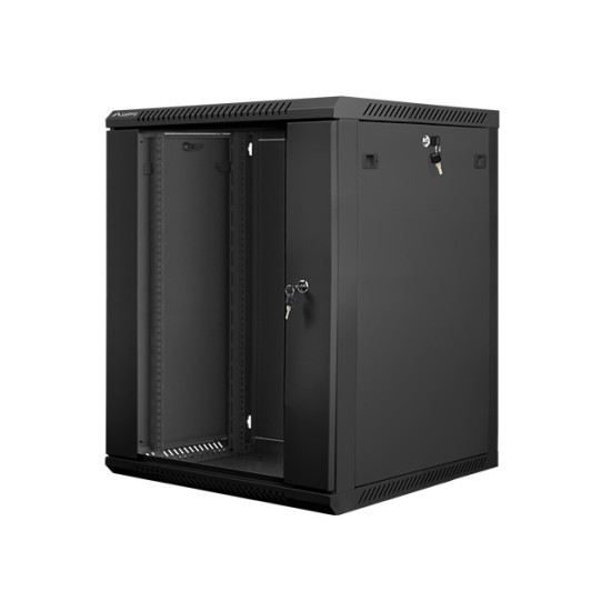 Szafa instalacyjna wisząca 19' 15U 600X600mm czarna (drzwi      szklane)