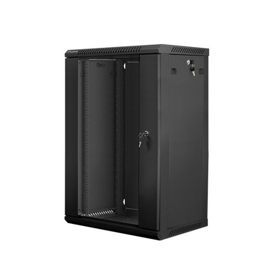 Szafa instalacyjna wisząca 19' 18U 600X450mm czarna (drzwi      szklane)