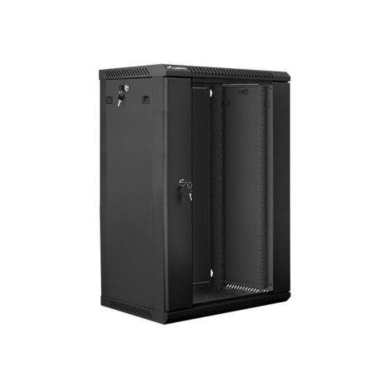 Szafa instalacyjna wisząca 19' 18U 600X450mm czarna (drzwi      szklane)