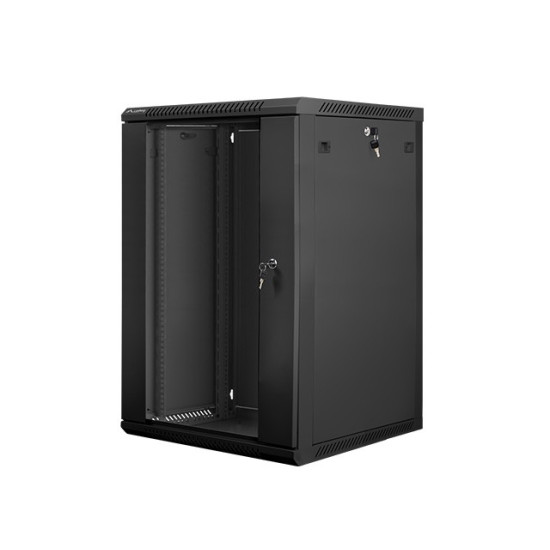 Szafa instalacyjna wisząca 19' 18U 600X600mm czarna (drzwi      szklane)