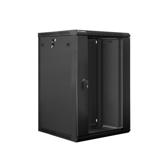 Szafa instalacyjna wisząca 19' 18U 600X600mm czarna (drzwi      szklane)