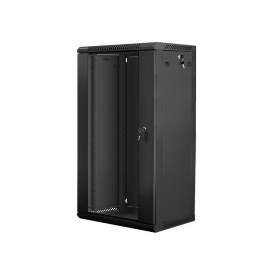 Szafa instalacyjna wisząca 19' 22U 600X450mm czarna (drzwi      szklane)
