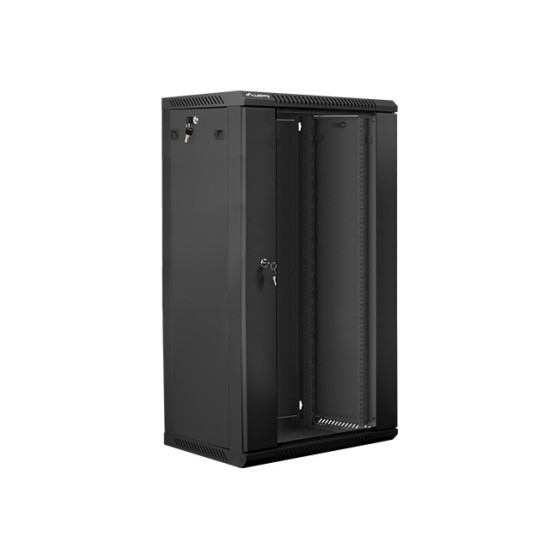 Szafa instalacyjna wisząca 19' 22U 600X450mm czarna (drzwi      szklane)