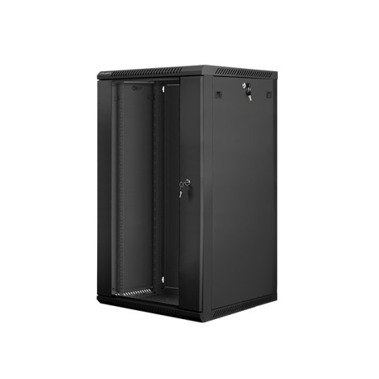 Szafa instalacyjna wisząca 19' 22U 600X600mm czarna (drzwi      szklane)